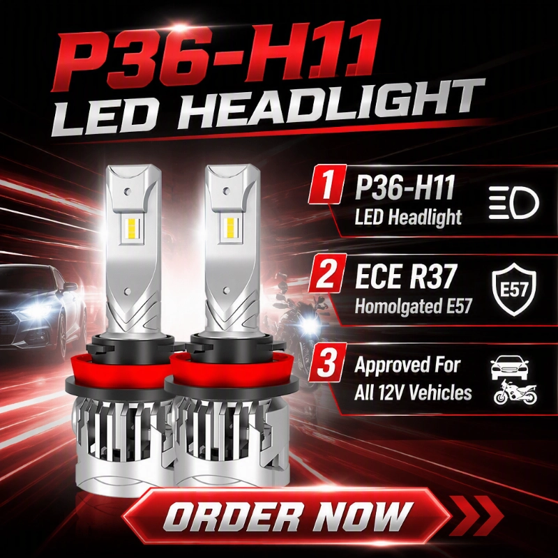 Luxfighter, ECE R37 인증 P36 H11 LED 헤드라이트 전구 출시